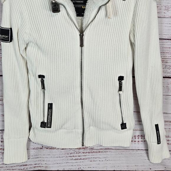 Cross Hatch Series 55 Chunky Knit Sweater Jacket Sz M Sherpa Line Thermal Ivory - Picture 6 of 16
